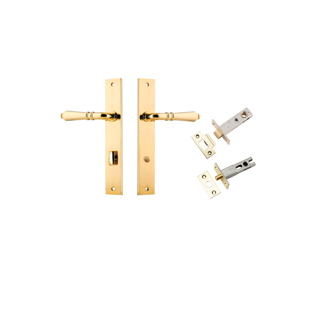 Pair of Iver Sarlat lever handles with rectangular backplates, showcasing sleek, modern door hardware design.