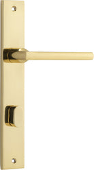 Pair of Iver Baltimore lever door handles on rectangular backplates, showcasing sleek modern design and polished metallic finish.