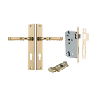 Door Lever Verona Rectangular Euro Polished Brass CTC85mm H240xW38xP59mm Entrance Kit, Mortice Lock Euro Polished Brass CTC85mm Backset 60mm, Euro Cylinder Key Thumb 6 Pin Polished Brass L70mm KA1 in Polished Brass