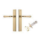 Door Lever Verona Rectangular Latch Polished Brass H240xW38xP59mm Passage Kit, Tube Latch Split Cam 'T' Striker Polished Brass Backset 60mm in Polished Brass