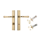 Door Lever Verona Rectangular Privacy Polished Brass CTC85mm H240xW38xP59mm Inbuilt Privacy Kit, Tube Latch Split Cam 'T' Striker Polished Brass Backset 60mm, Privacy Bolt Round Bolt Polished Brass Backset 60mm in Polished Brass
