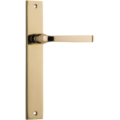 Door Lever Annecy on Long Backplate Polished Brass H237xW50xP65mm in Polished Brass
