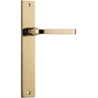 Door Lever Annecy on Long Backplate Polished Brass H237xW50xP65mm in Polished Brass