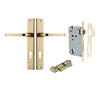 Door Lever Annecy Rectangular Euro Polished Brass CTC85mm H240xW38xP65mm Entrance Kit, Mortice Lock Euro Polished Brass CTC85mm Backset 60mm, Euro Cylinder Key Thumb 6 Pin Polished Brass L70mm KA1 in Polished Brass
