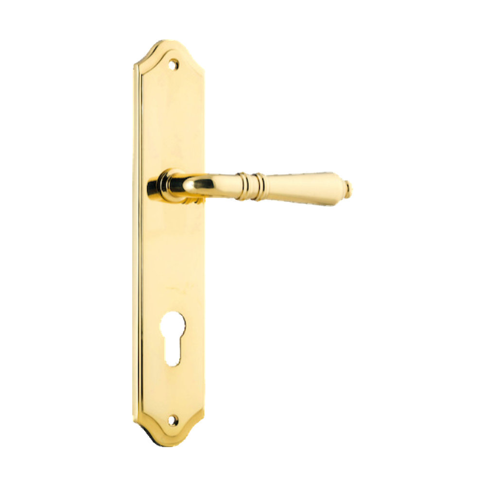 Door Lever Sarlat Shouldered Euro Polished Brass CTC85mm H250xW48xP57mm in Polished Brass