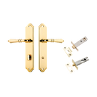 Door Lever Sarlat Shouldered Privacy Polished Brass CTC85mm H250xW48xP57mm Privacy Kit Tube Latch Split Cam 'T' Striker Polished Brass Backset 60mm, Privacy Bolt Round Bolt Polished Brass Backset 60mm in Polished Brass