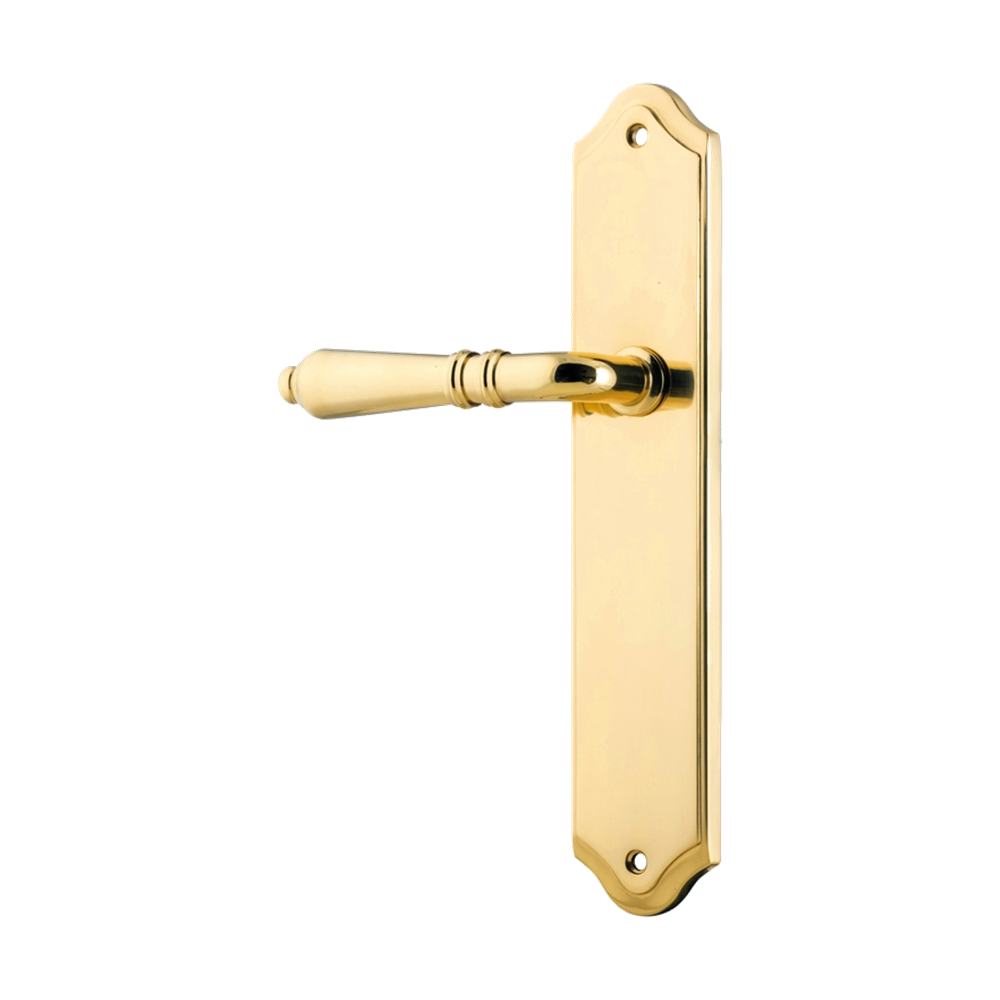 Door Lever Sarlat Shouldered Latch Left Hand Fixed Polished Brass L111xP55mm BPH250xW48mm in Polished Brass