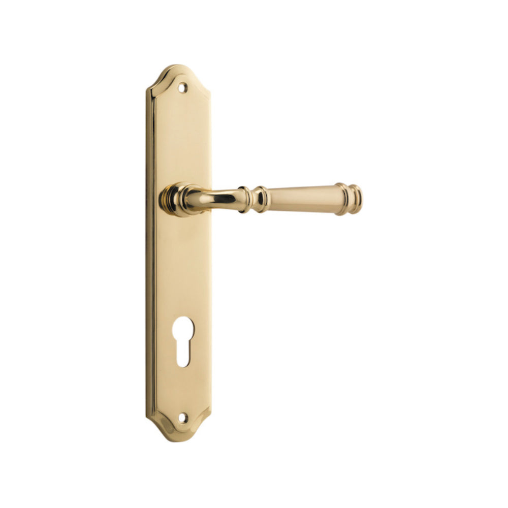 Door Lever Verona Shouldered Euro Polished Brass CTC85mm H240xW50xP59mm in Polished Brass