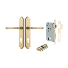 Door Lever Verona Shouldered Euro Polished Brass CTC85mm H240xW50xP59mm Entrance Kit Mortice Lock Euro Polished Brass CTC85mm Backset 60mm, Euro Cylinder Dual Function 5 Pin Polished Brass L65mm KA1 in Polished Brass