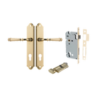Door Lever Verona Shouldered Euro Polished Brass CTC85mm H240xW50xP59mm Entrance Kit Mortice Lock Euro Polished Brass CTC85mm Backset 60mm, Euro Cylinder Key Thumb 6 Pin Polished Brass L70mm KA1 in Polished Brass