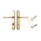 Door Lever Verona Shouldered Privacy Polished Brass CTC85mm H240xW50xP59mm Inbuilt Privacy Kit Tube Latch Split Cam 'T' Striker Polished Brass Backset 60mm, Privacy Bolt Round Bolt Polished Brass Backset 60mm in Polished Brass