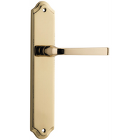 Door Lever Annecy on Shouldered Backplate Polished Brass H237xW50xP65mm in Polished Brass