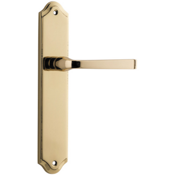 Door Lever Annecy on Shouldered Backplate Polished Brass H237xW50xP65mm in Polished Brass