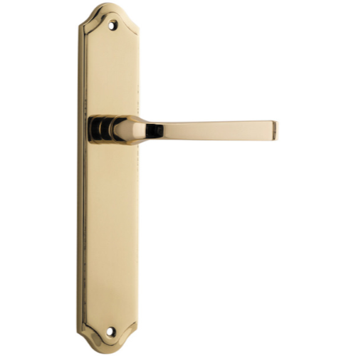 Door Lever Annecy on Shouldered Backplate Polished Brass H237xW50xP65mm in Polished Brass