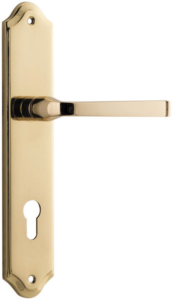 Door Lever Annecy Shouldered Euro Polished Brass CTC85mm H240xW50xP65mm in Polished Brass