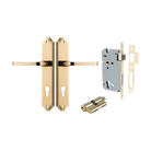 Door Lever Annecy Shouldered Euro Polished Brass CTC85mm H240xW50xP65mm Entrance Kit Mortice Lock Euro Polished Brass CTC85mm Backset 60mm, Euro Cylinder Dual Function 5 Pin Polished Brass L65mm KA1 in Polished Brass