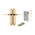 Door Lever Annecy Shouldered Euro Polished Brass CTC85mm H240xW50xP65mm Entrance Kit Mortice Lock Euro Polished Brass CTC85mm Backset 60mm, Euro Cylinder Key Thumb 6 Pin Polished Brass L70mm KA1 in Polished Brass