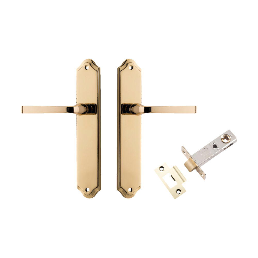 Door Lever Annecy Shouldered Latch Polished Brass H240xW50xP65mm Passage Kit Tube Latch Split Cam 'T' Striker Polished Brass Backset 60mm in Polished Brass