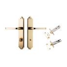 Door Lever Annecy Shouldered Privacy Polished Brass CTC85mm H240xW50xP65mm Inbuilt Privacy Kit Tube Latch Split Cam 'T' Striker Polished Brass Backset 60mm, Privacy Bolt Round Bolt Polished Brass Backset 60mm in Polished Brass