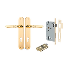 Door Lever Sarlat Oval Euro Polished Brass CTC85mm H240xW40xP55mm Entrance Kit Mortice Lock Euro Polished Brass CTC85mm Backset 60mm, Euro Cylinder Dual Function 5 Pin Polished Brass L65mm KA1 in Polished Brass