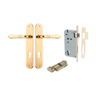 Door Lever Sarlat Oval Euro Polished Brass CTC85mm H240xW40xP55mm Entrance Kit Mortice Lock Euro Polished Brass CTC85mm Backset 60mm, Euro Cylinder Key Thumb 6 Pin Polished Brass L70mm KA1 in Polished Brass