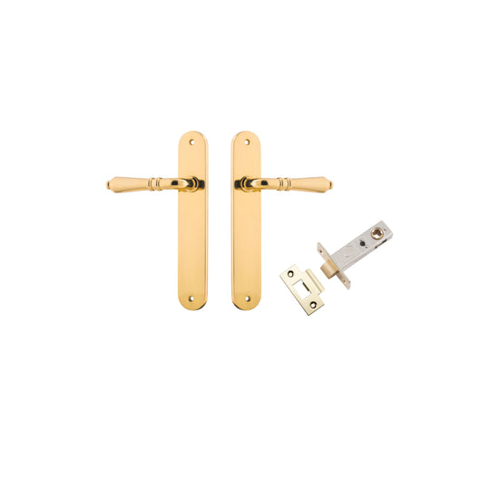 Door Lever Sarlat Oval Latch Polished Brass H240xW40xP55mm Passage Kit Tube Latch Split Cam 'T' Striker Polished Brass Backset 60mm in Polished Brass