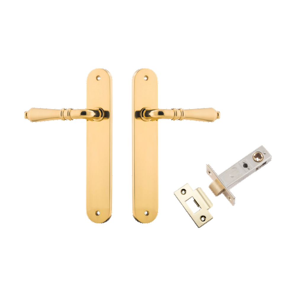 Door Lever Sarlat Oval Latch Polished Brass H240xW40xP55mm Passage Kit Tube Latch Split Cam 'T' Striker Polished Brass Backset 60mm in Polished Brass