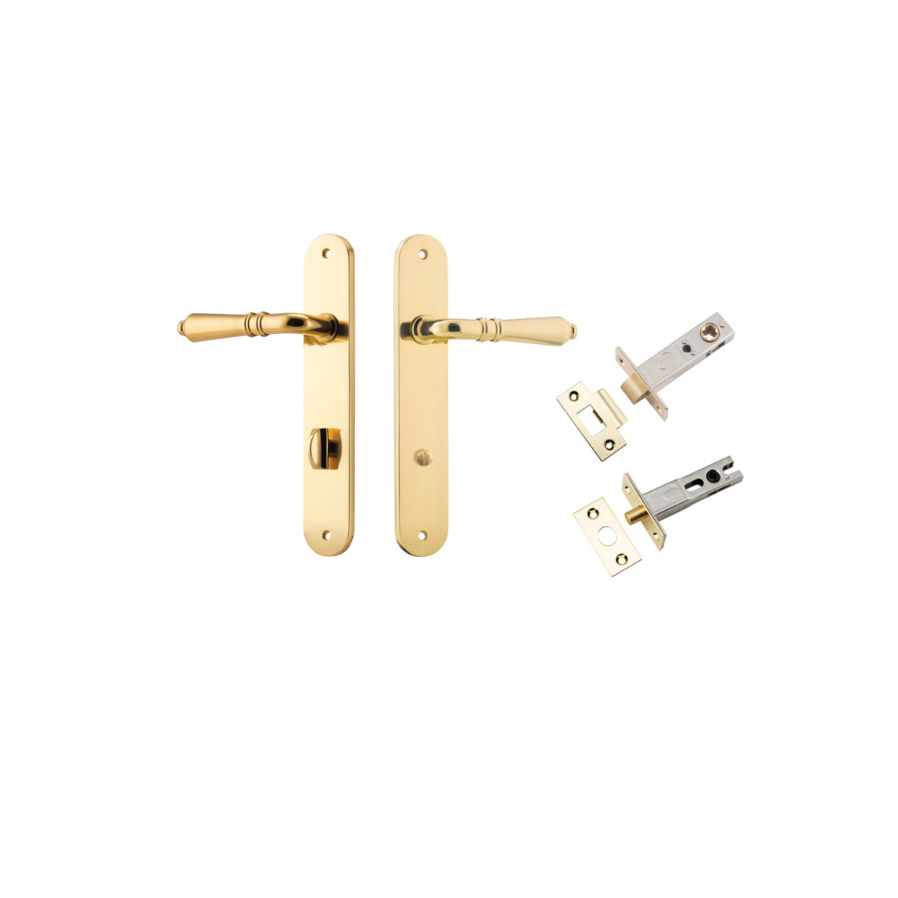 Door Lever Sarlat Oval Privacy Polished Brass CTC85mm H240xW40xP55mm Privacy Kit Tube Latch Split Cam 'T' Striker Polished Brass Backset 60mm, Privacy Bolt Round Bolt Polished Brass Backset 60mm in Polished Brass