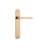 Pair of Iver Baltimore lever door handles with oval backplates, featuring elegant black finish and modern design.