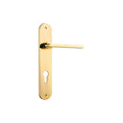 Pair of Iver Baltimore lever door handles with oval backplates, featuring a sleek, modern design in a polished finish.
