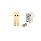 Pair of Iver Baltimore lever door handles on oval backplates in a polished finish, shown on a modern interior door.