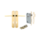 Door Lever Baltimore Oval Euro Polished Brass CTC85mm H240xW40xP55mm Entrance Kit Mortice Lock Euro Polished Brass CTC85mm Backset 60mm, Euro Cylinder Key Thumb 6 Pin Polished Brass L70mm KA1 in Polished Brass