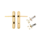 Door Lever Baltimore Oval Privacy Polished Brass CTC85mm H240xW40xP55mm Inbuilt Privacy Kit Tube Latch Split Cam 'T' Striker Polished Brass Backset 60mm, Privacy Bolt Round Bolt Polished Brass Backset 60mm in Polished Brass