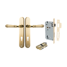 Door Lever Verona Oval Euro Polished Brass CTC85mm H240xW40xP59mm Entrance Kit Mortice Lock Euro Polished Brass CTC85mm Backset 60mm, Euro Cylinder Dual Function 5 Pin Polished Brass L65mm KA1 in Polished Brass