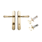 Door Lever Verona Oval Privacy Polished Brass CTC85mm H240xW40xP59mm Inbuilt Privacy Kit Tube Latch Split Cam 'T' Striker Polished Brass Backset 60mm, Privacy Bolt Round Bolt Polished Brass Backset 60mm in Polished Brass