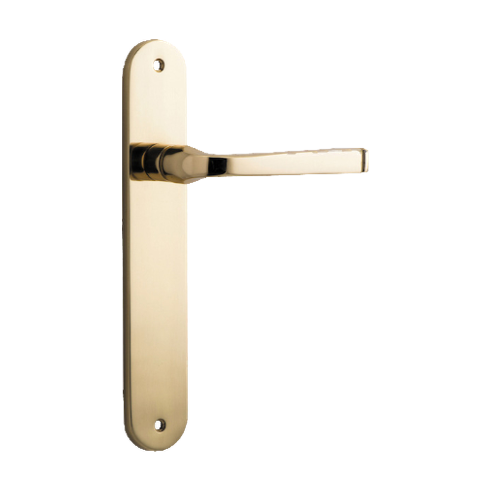 Door Lever Annecy Oval Latch Polished Brass H240xW40xP62mm in Polished Brass