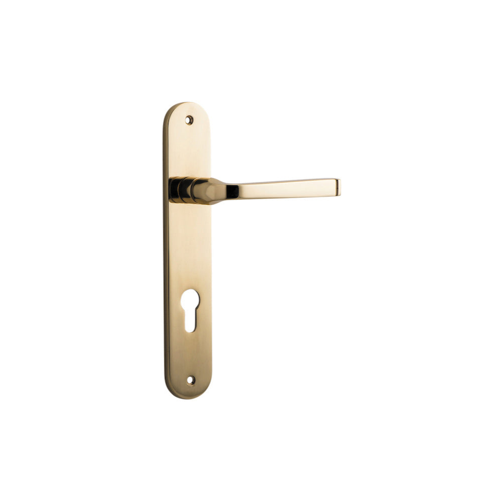 Door Lever Annecy Oval Euro Polished Brass CTC85mm H240xW40xP62mm in Polished Brass