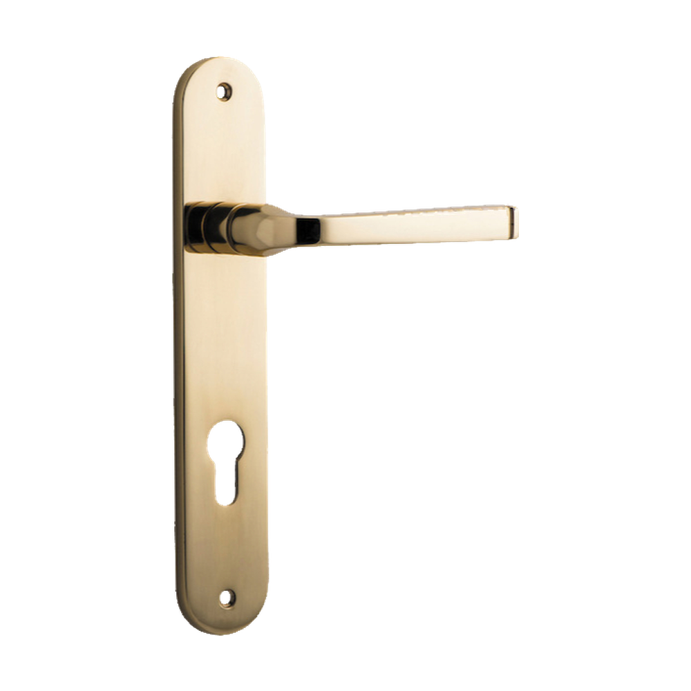 Door Lever Annecy Oval Euro Polished Brass CTC85mm H240xW40xP62mm in Polished Brass