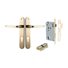 Door Lever Annecy Oval Euro Polished Brass CTC85mm H240xW40xP62mm Entrance Kit Mortice Lock Euro Polished Brass CTC85mm Backset 60mm, Euro Cylinder Dual Function 5 Pin Polished Brass L65mm KA1 in Polished Brass
