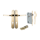 Door Lever Annecy Oval Euro Polished Brass CTC85mm H240xW40xP62mm Entrance Kit Mortice Lock Euro Polished Brass CTC85mm Backset 60mm, Euro Cylinder Key Thumb 6 Pin Polished Brass L70mm KA1 in Polished Brass