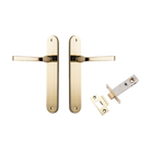 Door Lever Annecy Oval Latch Polished Brass H240xW40xP62mm Passage Kit Tube Latch Split Cam 'T' Striker Polished Brass Backset 60mm in Polished Brass