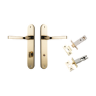 Door Lever Annecy Oval Privacy Polished Brass CTC85mm H240xW40xP62mm Inbuilt Privacy Kit Tube Latch Split Cam 'T' Striker Polished Brass Backset 60mm, Privacy Bolt Round Bolt Polished Brass Backset 60mm in Polished Brass