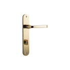 Pair of Iver Annecy lever handles on oval backplates, featuring polished metal finish for classic door hardware.