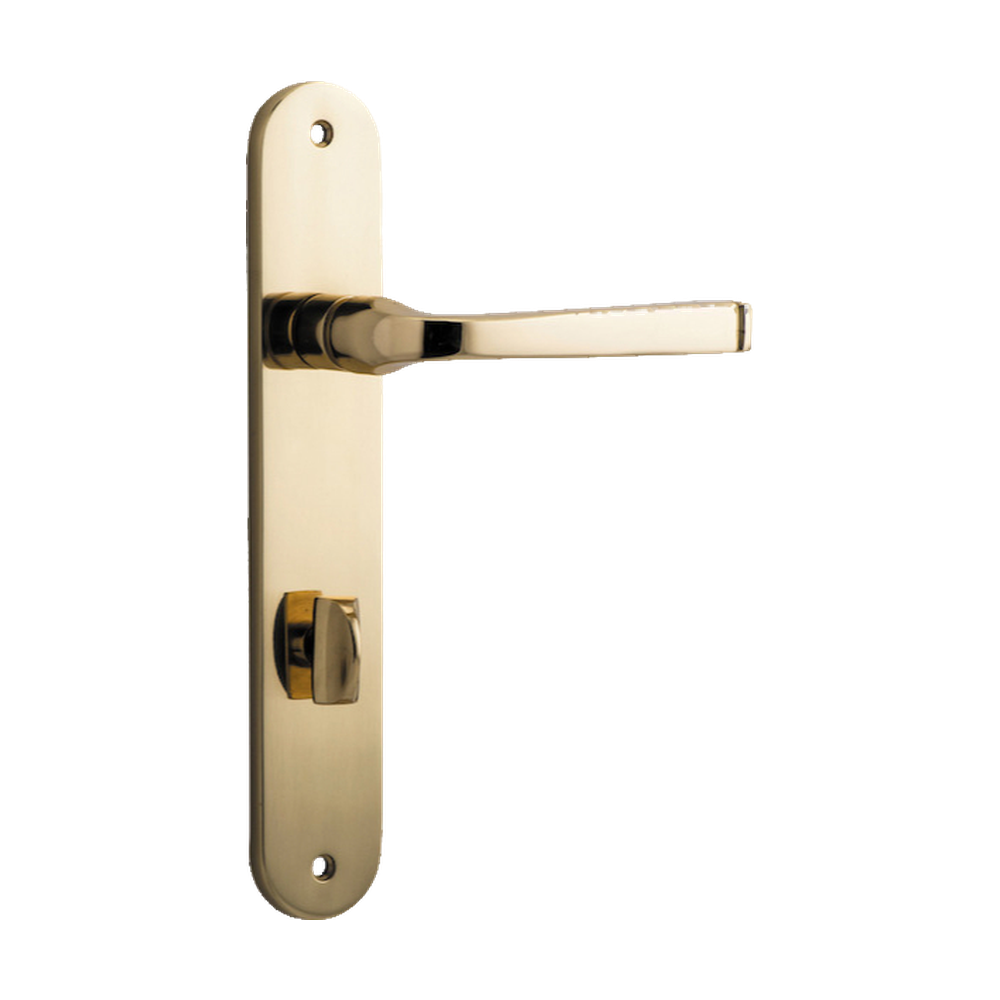 Door Lever Annecy Oval Privacy Polished Brass CTC85mm H240xW40xP62mm in Polished Brass