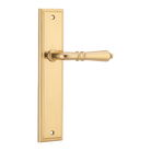 Pair of Iver Sarlat lever handles on stepped backplates, showcasing elegant door hardware with a polished finish.