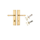 Pair of Iver Sarlat lever handles on stepped backplates, featuring a stylish and modern door hardware design.