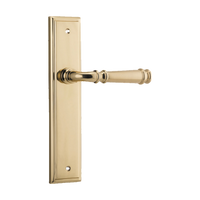 Pair of Iver Verona lever handles on stepped backplates, architectural hardware with a sleek, modern design.