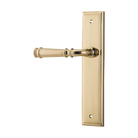 Pair of Iver Verona lever door handles on stepped backplates, showcasing sleek architectural hardware design in a close-up view.