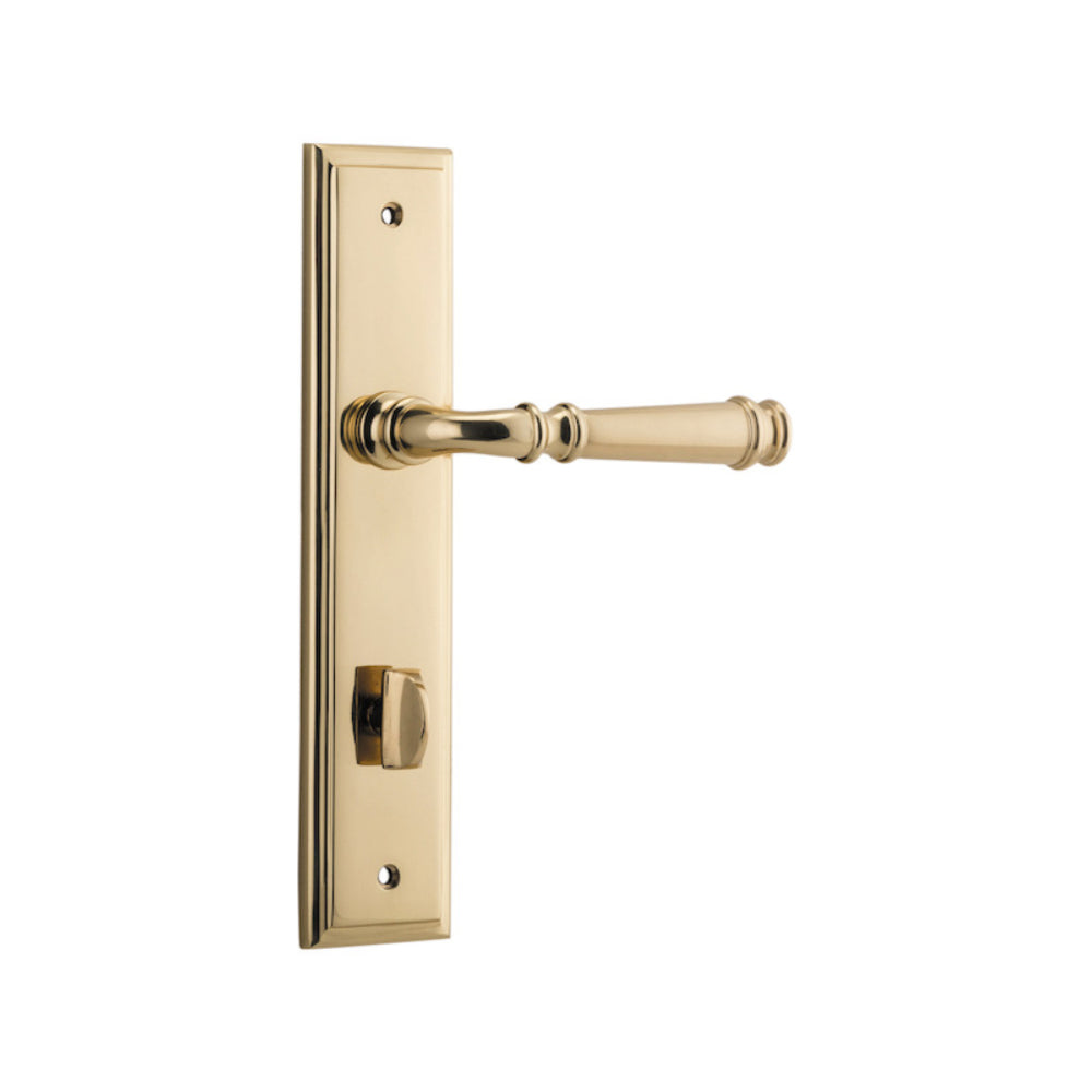 Door Lever Verona Stepped Privacy 85 Polished Brass H237xW50xP59mm in Polished Brass