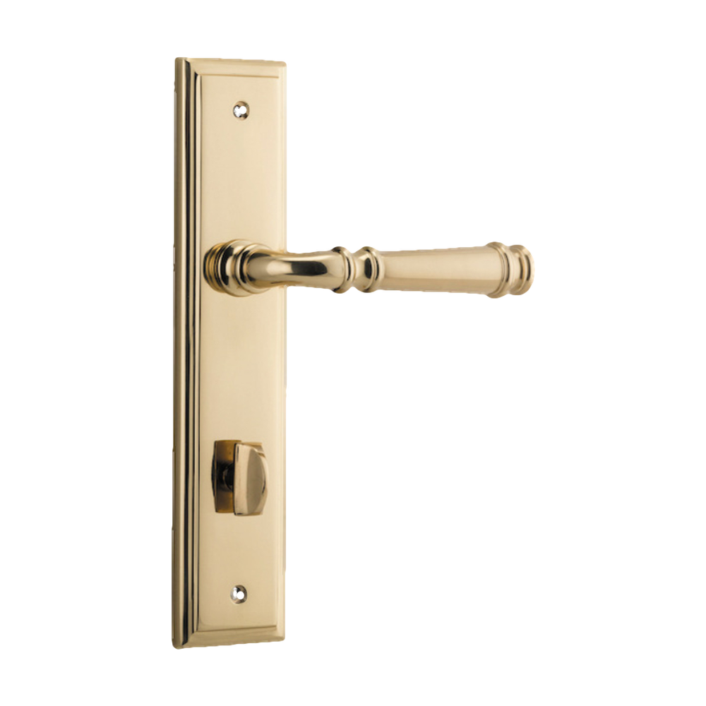 Door Lever Verona Stepped Privacy 85 Polished Brass H237xW50xP59mm in Polished Brass
